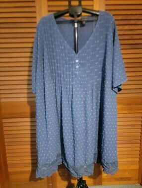 Blue Polka Dot V-Neck Women's Dress